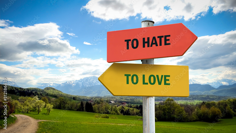 Street Sign TO LOVE versus TO HATE Street Sign TO LOVE versus TO HATE