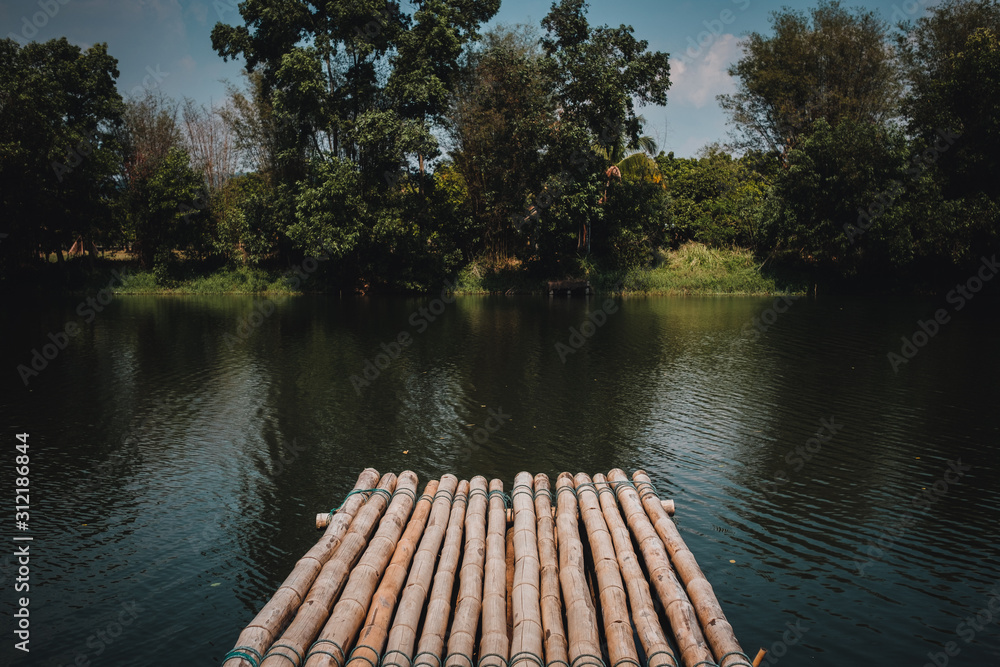 Close-Up Of Bamboo Pier On Lake Close-Up Of Bamboo Pier On Lake