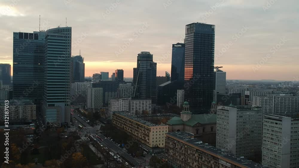 custom made wallpaper toronto digitalSkyscrapers at sunset in the center of Warsaw