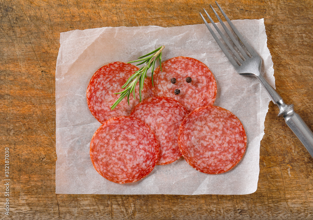 Thinly sliced salami sausage Thinly sliced salami sausage