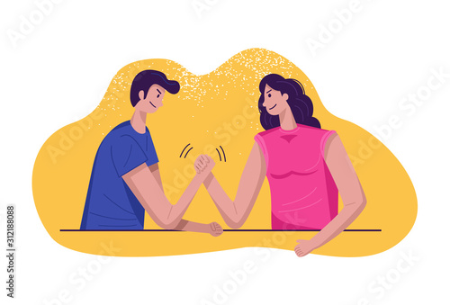Gender equality concept, Woman and man arm wrestling challenge