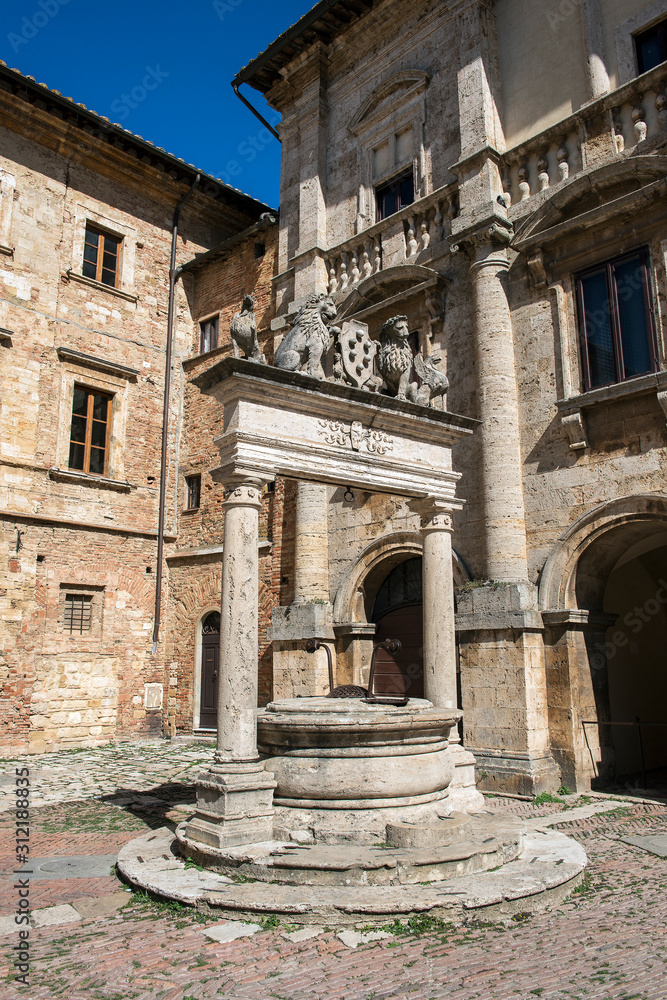 Well of griffins and lions in Montepulciano in Tuscany