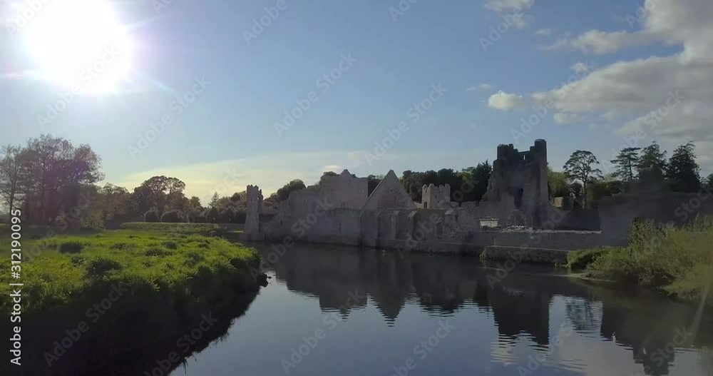 Aerial view of Desmond castle ruins. Adare, Ireland. May 2019 Aerial view of Desmond castle ruins. Adare, Ireland. May 2019