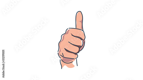 Close up of hands showing thumbs up white background