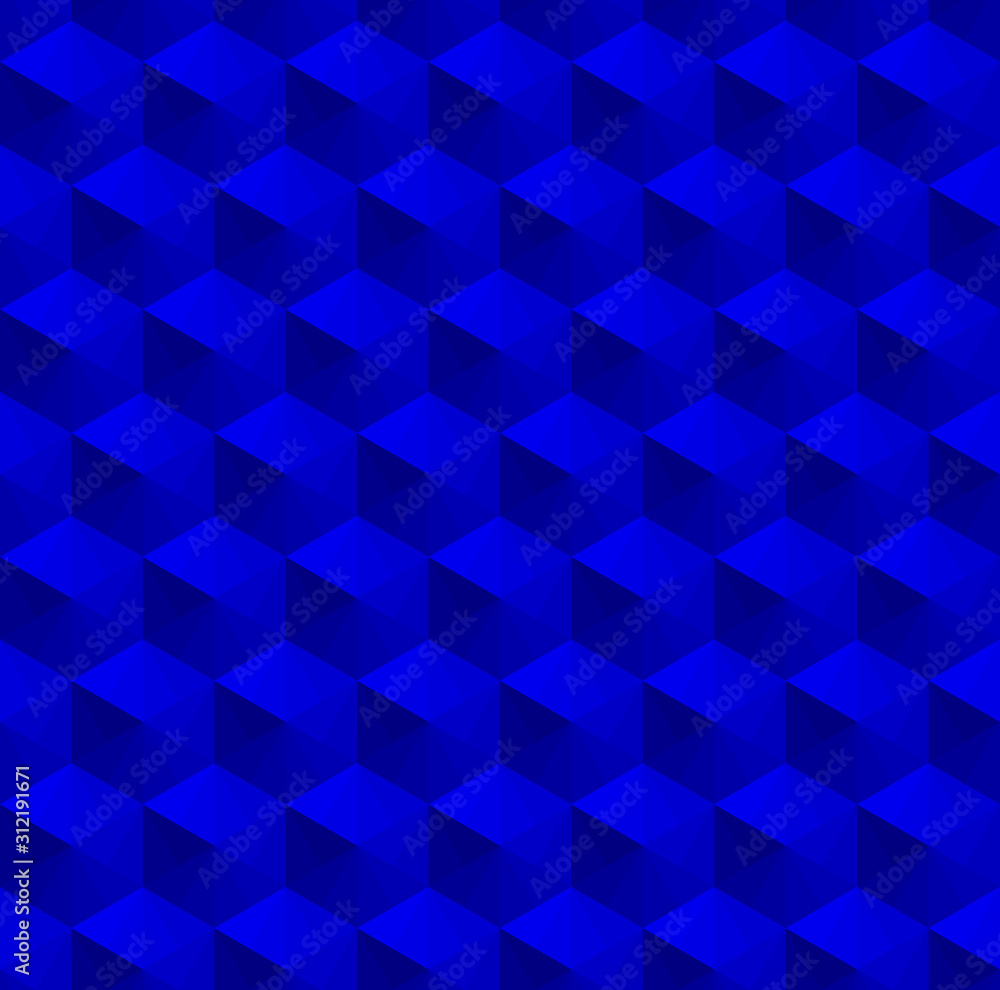 Blue 3d square box or cube vector background. Hexagon, rhombus and triangle repeat pattern background. Blue 3d square box or cube vector background. Hexagon, rhombus and triangle repeat pattern background.
