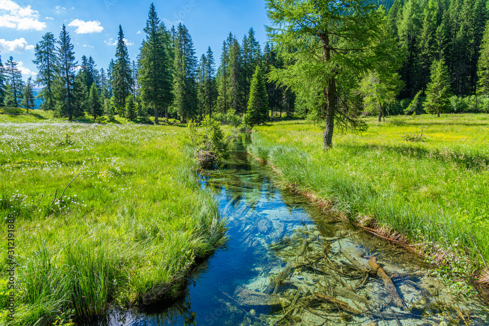 Idyllic landscape at Lake Nambino, near Madonna di Campiglio. Province of Trento, Trentino Alto Adige, northern Italy. Idyllic landscape at Lake Nambino, near Madonna di Campiglio. Province of Trento, Trentino Alto Adige, northern Italy.