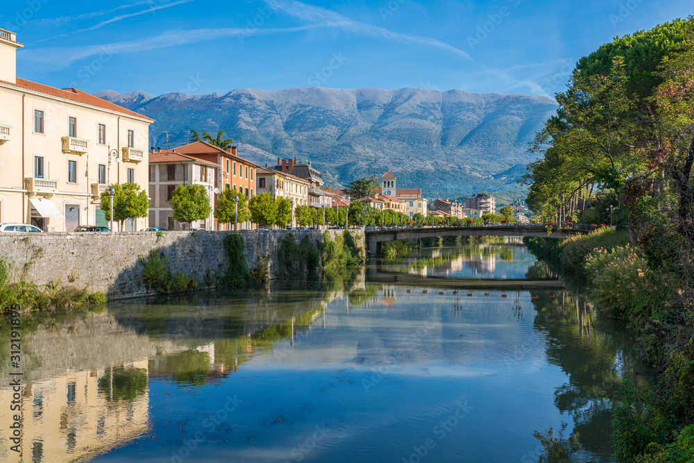 Fototapeta premium The town of Sora on a sunny morning. Province of Frosinone, Lazio, Italy.