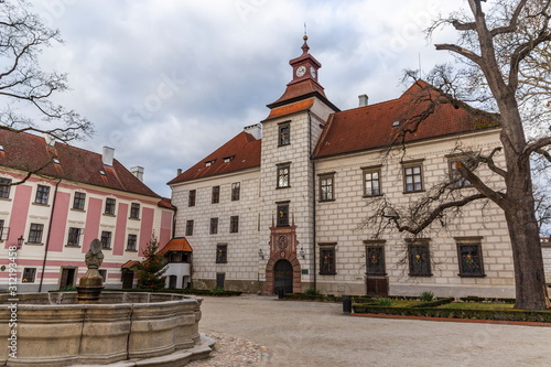 Courtyard of renaissance castle in Trebon. Trebon is a historical town in South Bohemian Region. Czech Republic.