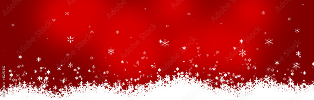 Schneeflocken vor rotem Bokeh Hintergrund, Frohe Weihnachten, Winter Banner