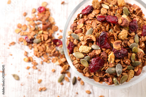 Obraz na płótnie granola with nut, goji berry, seed and cereal