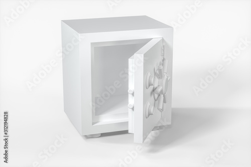 Mechanical safe, white box model with white background, 3d rendering.