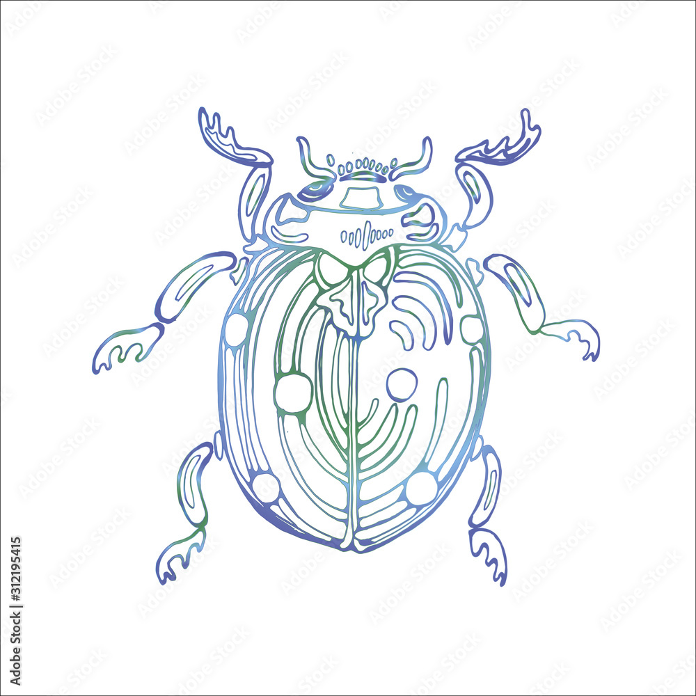 Fototapeta premium Ladybug color illustration. The idea for a tattoo with a cosmic lady bug.