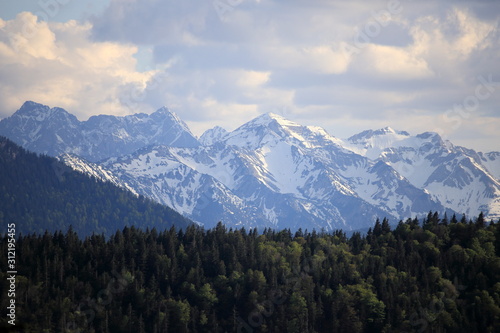 some snowy mountain peaks