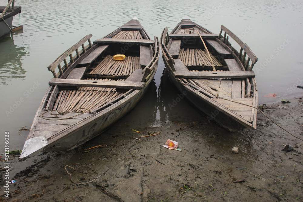 Boat floating over Brahmaputra river in Mymensingh 