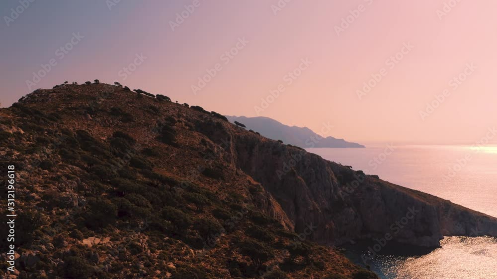 Aerial view of mediterranean sea forest coastline in Turkey at vivid sunset Aerial view of mediterranean sea forest coastline in Turkey at vivid sunset