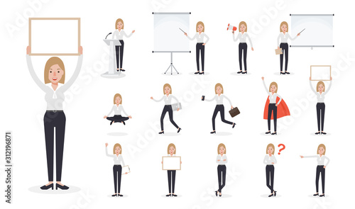 Set of working people on white background. Businesswoman at work in flat design people characters.