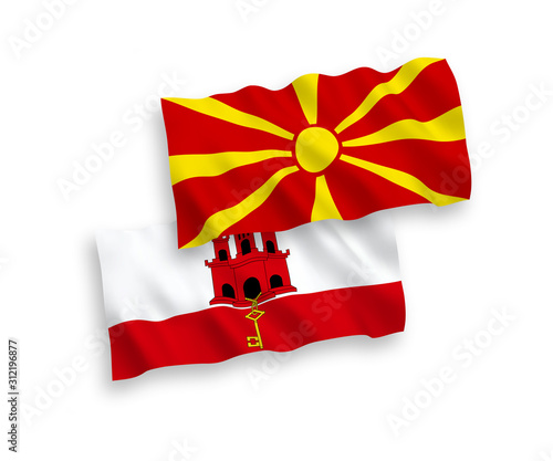 Flags of North Macedonia and Gibraltar on a white background