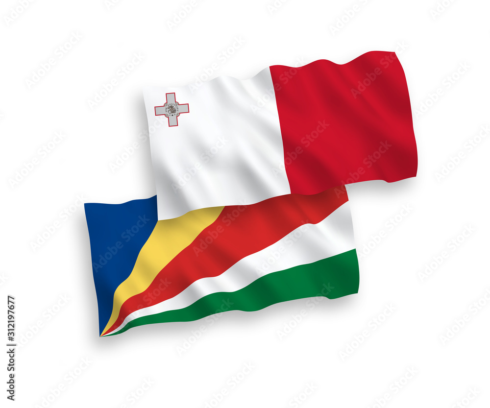 Flags of Malta and Seychelles on a white background Flags of Malta and Seychelles on a white background