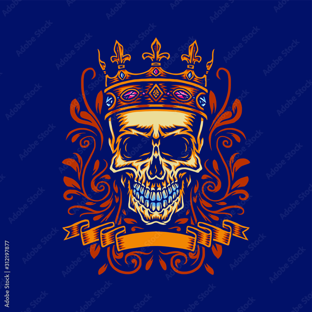 Skull with king crown,  isolated on dark background