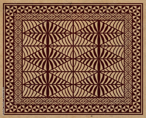 Jute fabric covered by pattern inspired by Tonga Islands traditional design elements. photo