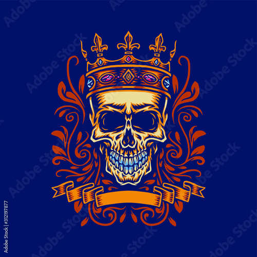Skull with king crown,  isolated on dark background