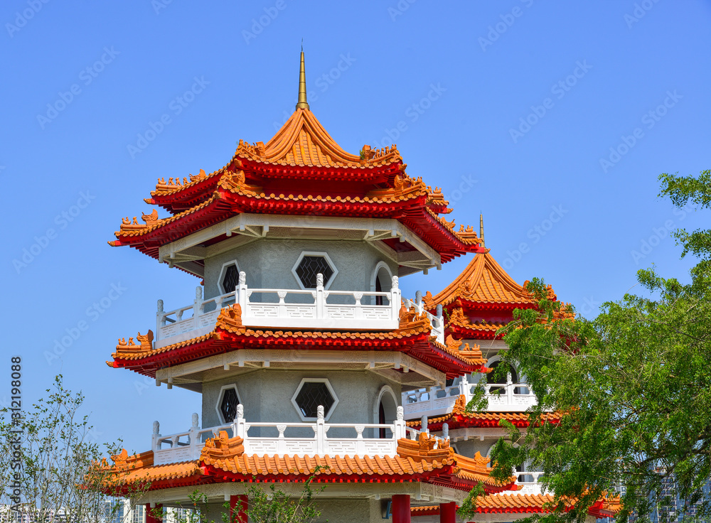 Ancient pagoda in Chinese garden, Singapore Ancient pagoda in Chinese garden, Singapore