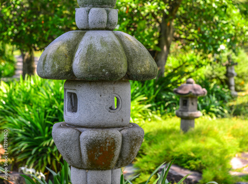 Japanese stone lantern at zen garden