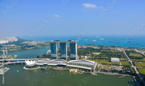 Aerial view over Singapore from Marina Bay