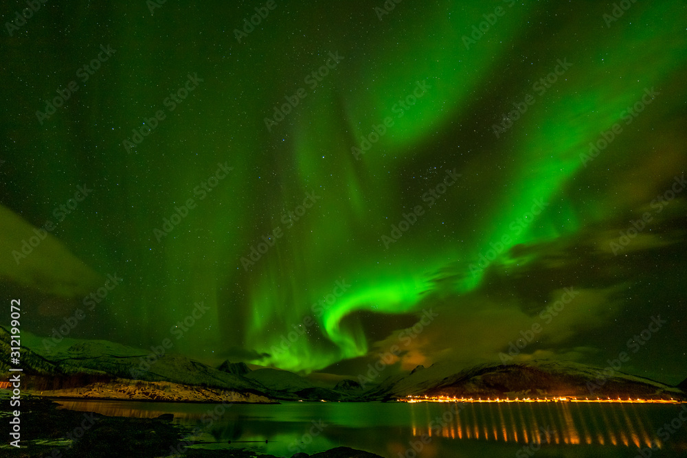 amazing polar lights, Aurora borealis over the mountains in the North of Europe - Lofoten islands, Norway amazing polar lights, Aurora borealis over the mountains in the North of Europe - Lofoten islands, Norway