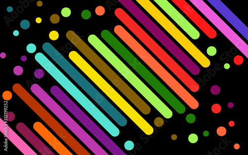 Abstract diagonal rounded lines, stripes, bars Colorful backdrop on black. Abstract geometric background.  template for the banner, flyer, poster, cover brochure .