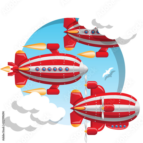 Futuristic airships. Isolated on white background. Vector illustration.