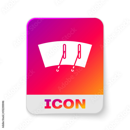 White Windscreen wiper icon isolated on white background. Rectangle color button. Vector Illustration