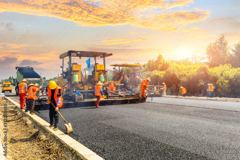 Construction Site Is Laying New Asphalt Road Pavement road Construction 