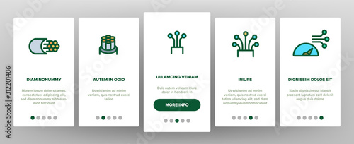 Optical Fiber Onboarding Mobile App Page Screen Vector. Network Connection, Computer Wire, Cable Bobbin Fiber And Data Transfer Illustrations