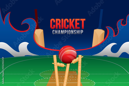 Vector of cricket championship design with field background.