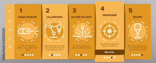 Laser Beam Onboarding Mobile App Page Screen Vector. Optical Equipment And Technology Laser, Eye Protective Glasses And Target Illustrations