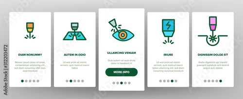 Laser Beam Onboarding Mobile App Page Screen Vector. Optical Equipment And Technology Laser, Eye Protective Glasses And Target Illustrations