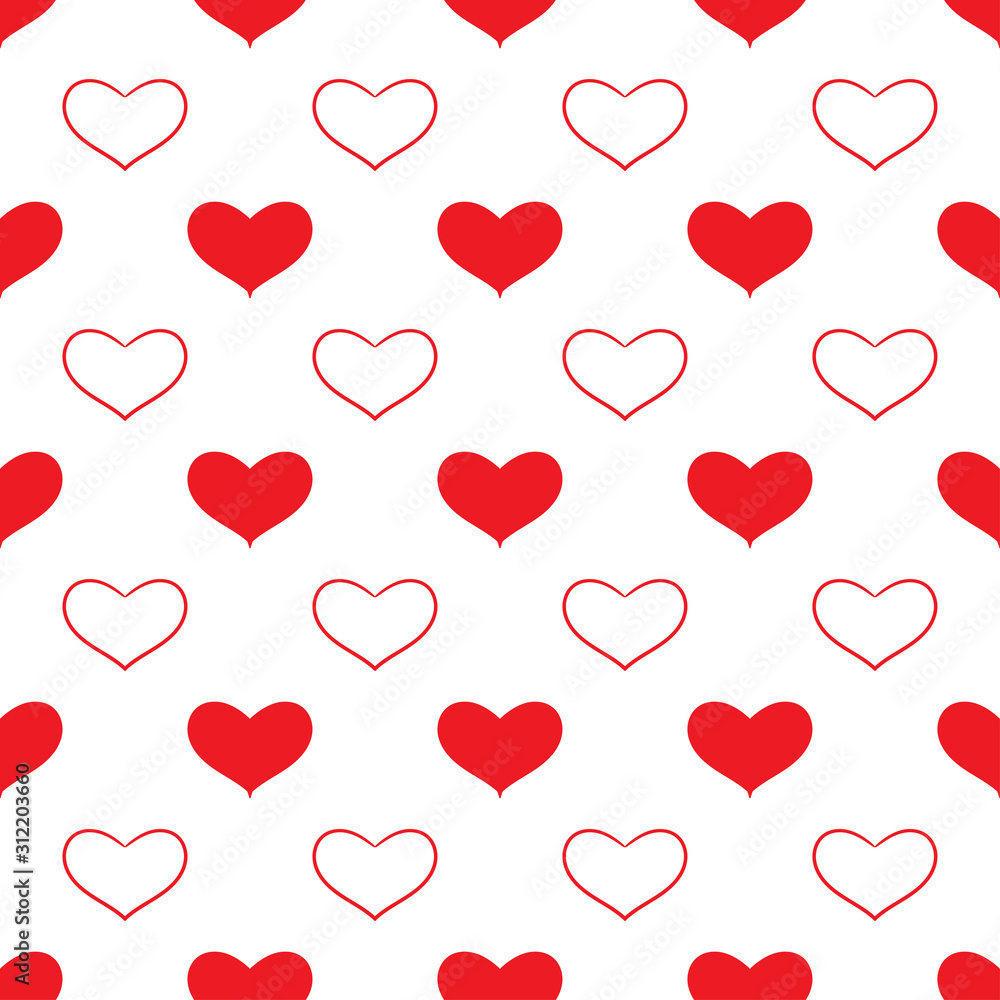 Red hearts Valentine's Day Wedding seamless pattern. Vector illustration. Endless texture.