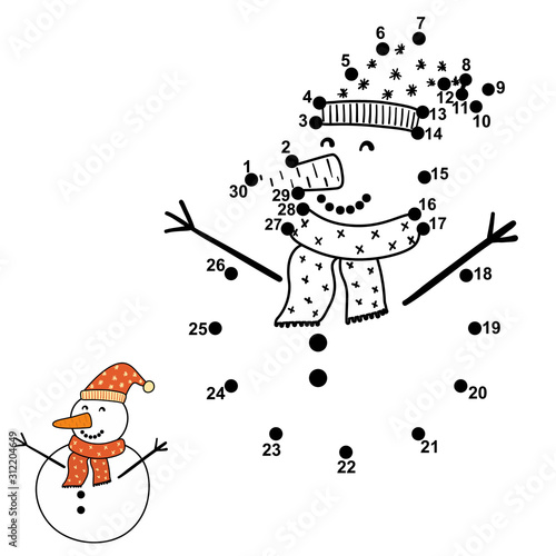 Connect the dots and draw a funny snowman
