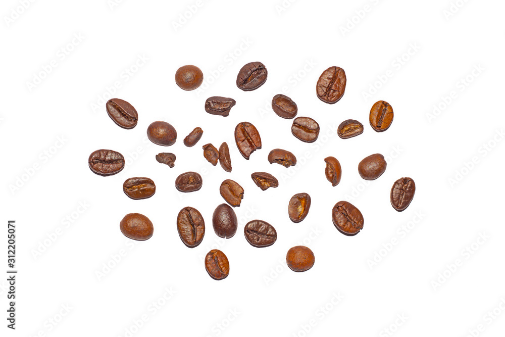 Coffee beans. Distributed on a white background. Coffee beans. Distributed on a white background.