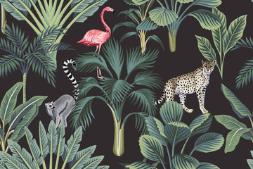 Keuken achterwand Afrikaanse dieren patronen Vintage flamingos en bananenbomen jungle  © good_mood