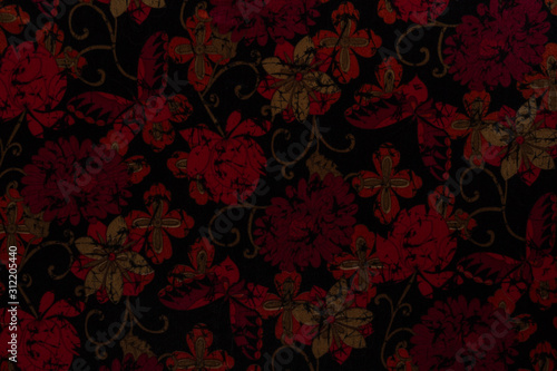 Overview of fabric with floral pattern and textile texture background