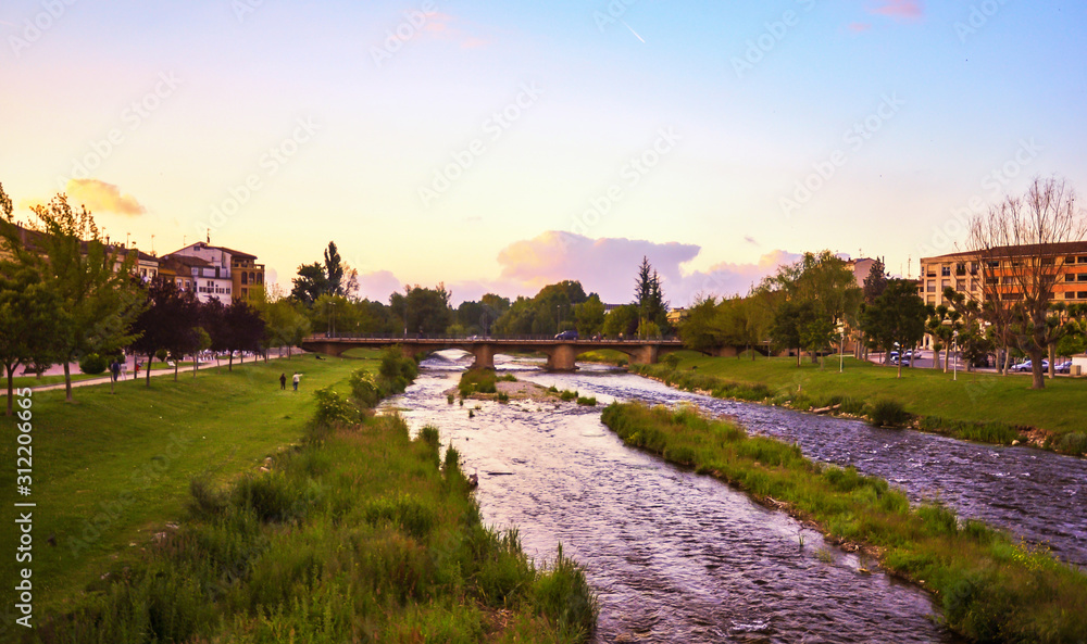 Fototapeta premium Najerilla River as it passes through the town of Najera (La Rioja, Spain), in the Way of St. James.