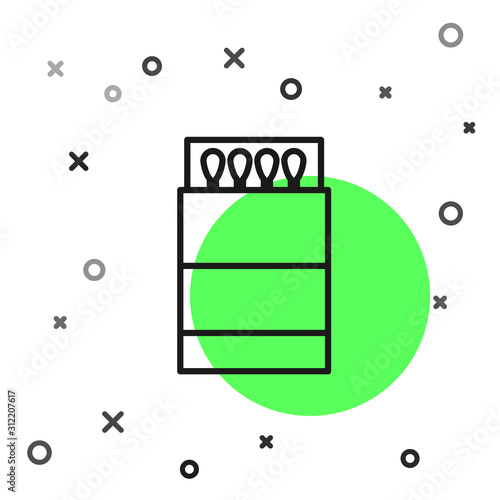 Black line Open matchbox and matches icon isolated on white background. Vector Illustration