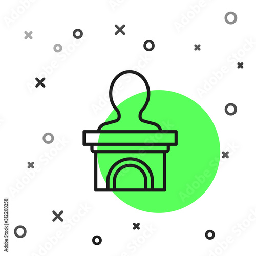 Black line Stage stand or debate podium rostrum icon isolated on white background. Conference speech tribune. Vector Illustration