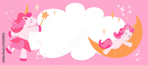 Vector pink background with magic and sleeping unicorns.
