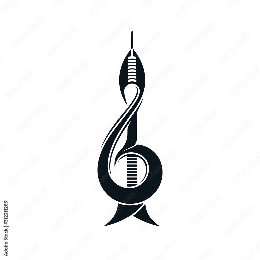 Abstract treble clef icon with tower Abstract treble clef icon with tower
