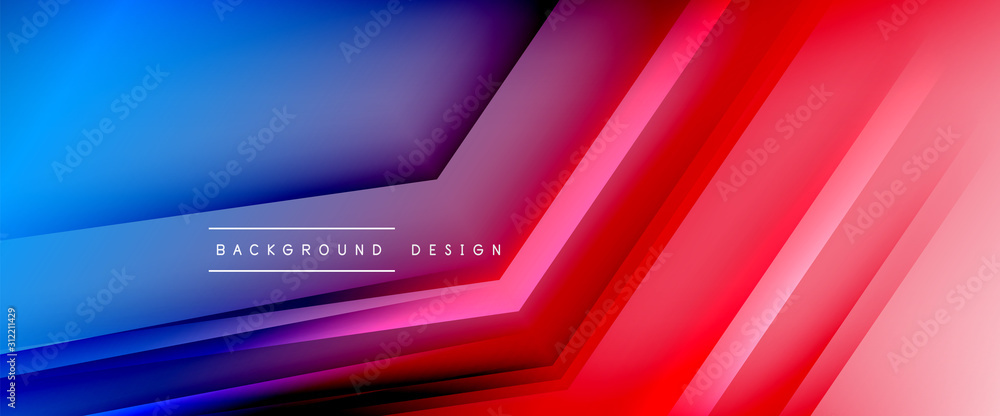 Arrow lines, technology digital template with shadows and lights on gradient background. Trendy simple fluid color gradient abstract background with dynamic straight shadow lines effect