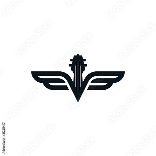 Fretboard icon with wings guitar symbol music logo template