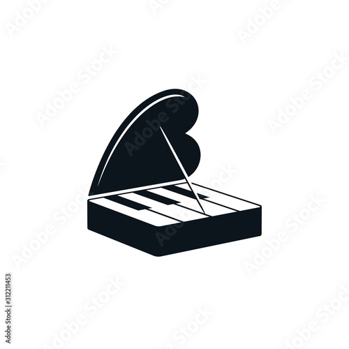 Abstract piano icon with heart shaped cover